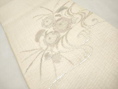 平和屋着物＊夏物　太鼓柄袋帯　櫛織　流水枝花文　銀糸　正絹　逸品　CABL7975tx