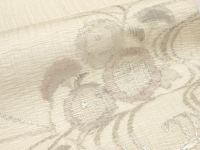 平和屋着物＊夏物　太鼓柄袋帯　櫛織　流水枝花文　銀糸　正絹　逸品　CABL7975tx