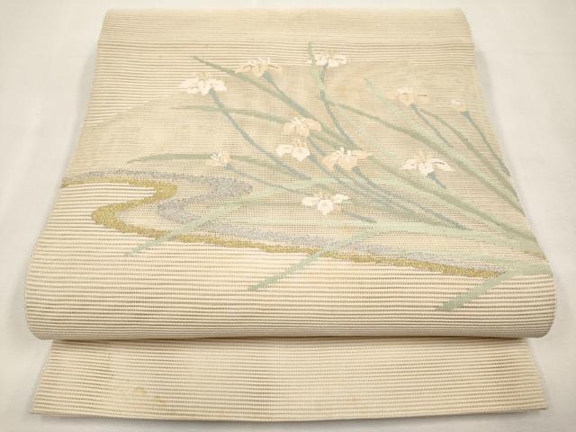 平和屋着物＊夏物　太鼓柄袋帯　絽綴れ　杜若　金銀糸　正絹　逸品　CABL7983tx