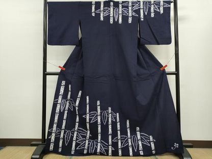 平和屋着物∴夏物　訪問着・浴衣兼用　絵羽浴衣　有松鳴海絞り　笹竹文　綿　逸品　CABL8006ze