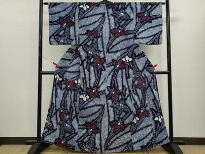 平和屋着物∴夏物　浴衣　有松鳴海絞り　燕子花　綿　逸品　CABL8010ze