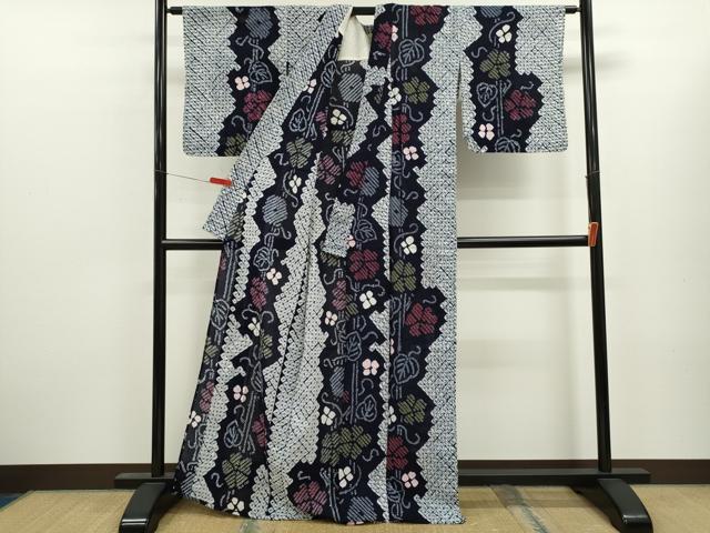 平和屋着物∴夏物　浴衣　有松鳴海絞り　花唐草文　綿　逸品　CABL8016ze