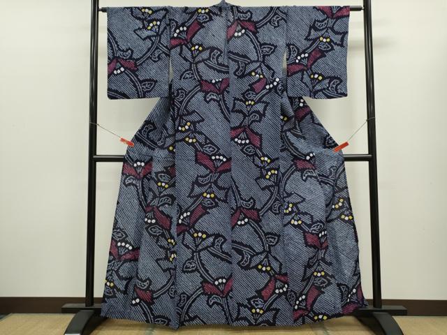平和屋着物∴夏物　浴衣　有松鳴海絞り　枝花文　綿　逸品　CABL8019ze