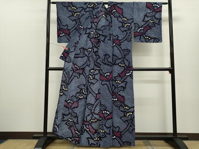 平和屋着物∴夏物　浴衣　有松鳴海絞り　枝花文　綿　逸品　CABL8019ze