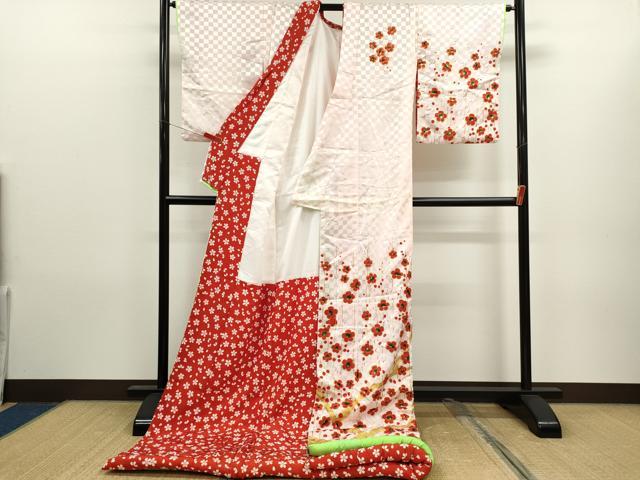 平和屋本店●お引きずり・お引き摺り　訪問着　和装　舞台　舞妓　芸妓　芸者　衣装　枝梅文　金彩　洗える着物　CABL8063ze