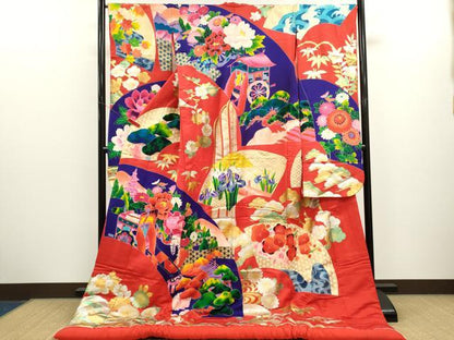 平和屋本店●色打掛　お引きずり　和装　婚礼　結婚式　花嫁　神社挙式　松竹梅地紙御所車草花文　金銀彩　逸品　CABL8067ze