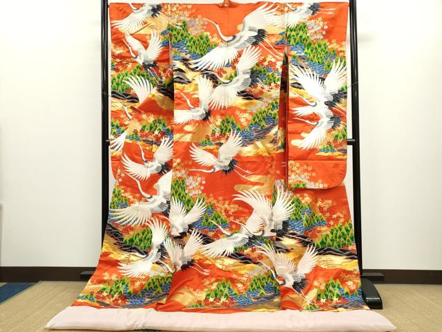 平和屋本店●色打掛　お引きずり　和装　婚礼　結婚式　花嫁　神社挙式　作家物　刺繍　唐織　飛鶴草木文　金銀糸　逸品　CABL8071ze