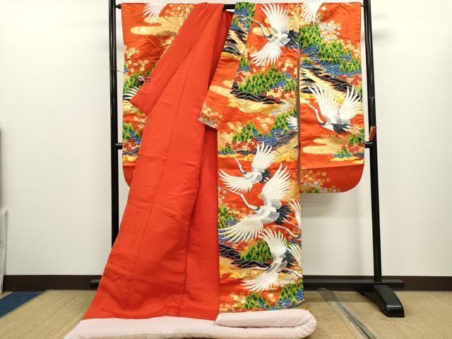 平和屋本店●色打掛　お引きずり　和装　婚礼　結婚式　花嫁　神社挙式　作家物　刺繍　唐織　飛鶴草木文　金銀糸　逸品　CABL8071ze
