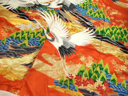 平和屋本店●色打掛　お引きずり　和装　婚礼　結婚式　花嫁　神社挙式　作家物　刺繍　唐織　飛鶴草木文　金銀糸　逸品　CABL8071ze