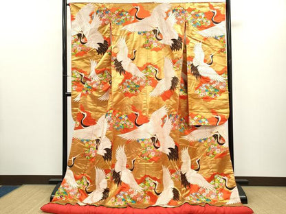 平和屋本店●色打掛　お引きずり　唐織　和装　婚礼　結婚式　花嫁　神社挙式　飛鶴草花文　金糸　逸品　CABL8074ze
