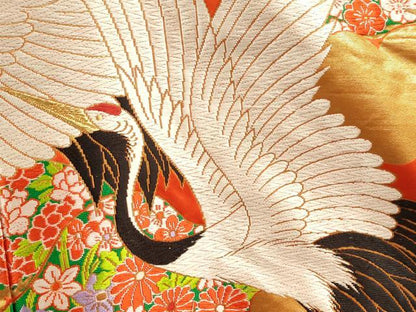 平和屋本店●色打掛　お引きずり　唐織　和装　婚礼　結婚式　花嫁　神社挙式　飛鶴草花文　金糸　逸品　CABL8074ze