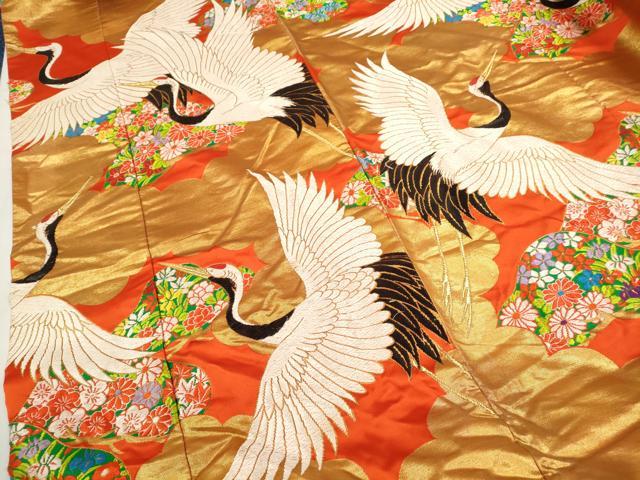 平和屋本店●色打掛　お引きずり　唐織　和装　婚礼　結婚式　花嫁　神社挙式　飛鶴草花文　金糸　逸品　CABL8074ze