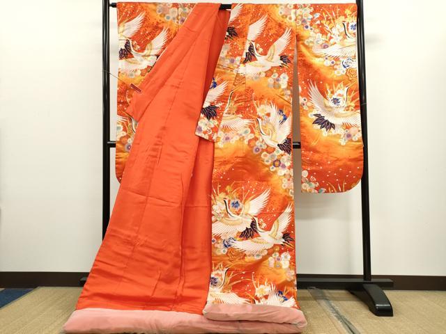 平和屋本店●西陣高級美術織　色打掛　お引きずり　唐織　和装　婚礼　結婚式　花嫁 神社挙式 緞子地六百 炎花園鶴 金銀糸 逸品 CABL8076ze