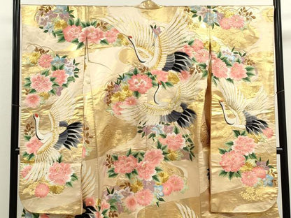 平和屋本店●色打掛　お引きずり　和装　婚礼　結婚式　花嫁　神社挙式　刺繍　飛鶴草花文　金糸　逸品　CABL8077ze