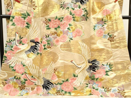 平和屋本店●色打掛　お引きずり　和装　婚礼　結婚式　花嫁　神社挙式　刺繍　飛鶴草花文　金糸　逸品　CABL8077ze