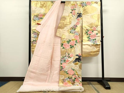 平和屋本店●色打掛　お引きずり　和装　婚礼　結婚式　花嫁　神社挙式　刺繍　飛鶴草花文　金糸　逸品　CABL8077ze