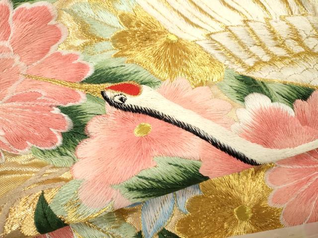 平和屋本店●色打掛　お引きずり　和装　婚礼　結婚式　花嫁　神社挙式　刺繍　飛鶴草花文　金糸　逸品　CABL8077ze