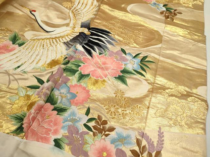 平和屋本店●色打掛　お引きずり　和装　婚礼　結婚式　花嫁　神社挙式　刺繍　飛鶴草花文　金糸　逸品　CABL8077ze