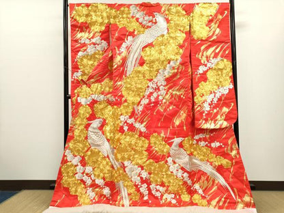 平和屋本店●色打掛　お引きずり　総刺繍　駒刺繍　和装　婚礼　結婚式　花嫁　神社挙式　尾長鳥梅文　金銀糸　逸品　CABL8079ze