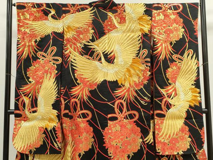 平和屋本店●色打掛　お引きずり　和装　婚礼　結婚式　花嫁　神社挙式　刺繍　唐織　飛鶴花束文　黒地　金糸　逸品　CABL8082ze
