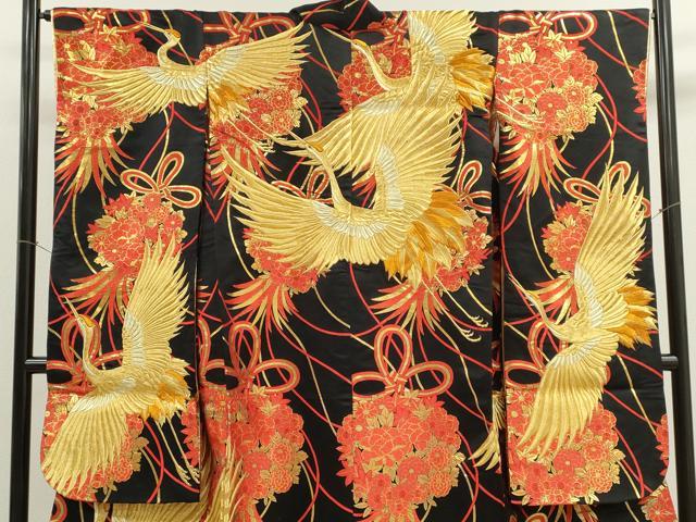 平和屋本店●色打掛　お引きずり　和装　婚礼　結婚式　花嫁　神社挙式　刺繍　唐織　飛鶴花束文　黒地　金糸　逸品　CABL8082ze