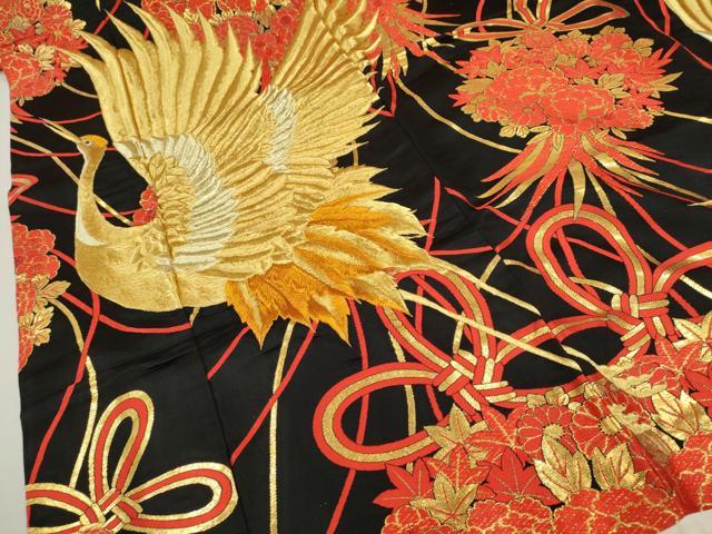 平和屋本店●色打掛　お引きずり　和装　婚礼　結婚式　花嫁　神社挙式　刺繍　唐織　飛鶴花束文　黒地　金糸　逸品　CABL8082ze