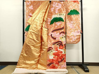 平和屋本店●色打掛　お引きずり　和装　婚礼　結婚式　花嫁　神社挙式　総刺繍　駒刺繍　檜扇飛鶴草花文　金銀糸　逸品　CABL8087ze
