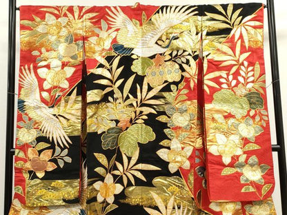 平和屋本店●色打掛　お引きずり　作家物　和装　婚礼　結婚式　花嫁　神社挙式　駒刺繍　飛鶴草花文　金銀糸　逸品　CABL8088ze