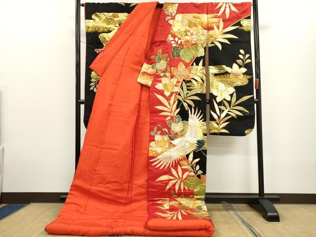 平和屋本店●色打掛　お引きずり　作家物　和装　婚礼　結婚式　花嫁　神社挙式　駒刺繍　飛鶴草花文　金銀糸　逸品　CABL8088ze