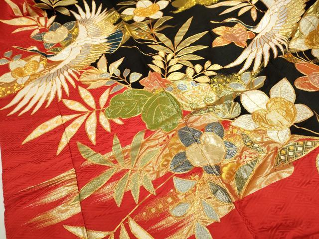 平和屋本店●色打掛　お引きずり　作家物　和装　婚礼　結婚式　花嫁　神社挙式　駒刺繍　飛鶴草花文　金銀糸　逸品　CABL8088ze