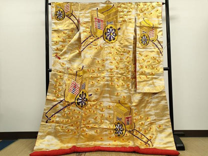 平和屋本店●色打掛　お引きずり　和装　婚礼　結婚式　花嫁　神社挙式　駒刺繍　御所車菊文　金糸　逸品　CABL8092ze
