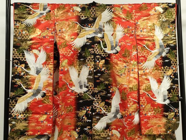 平和屋本店●色打掛　お引きずり　和装　婚礼　結婚式　花嫁　神社挙式　刺繍　飛鶴扇面草花文　金銀糸　逸品　CABL8093ze