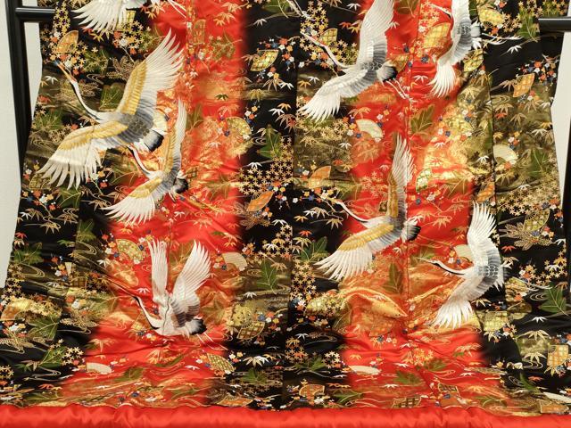 平和屋本店●色打掛　お引きずり　和装　婚礼　結婚式　花嫁　神社挙式　刺繍　飛鶴扇面草花文　金銀糸　逸品　CABL8093ze