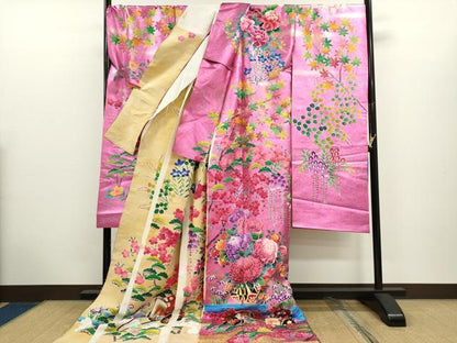 平和屋本店●色打掛　和装　婚礼　結婚式　花嫁　神社挙式　松竹梅花車文　金銀彩　仮絵羽　逸品　未使用　CABL8104ze