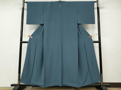 平和屋着物●上質な色無地　御召御納戸色　正絹　逸品　CABL8409ut
