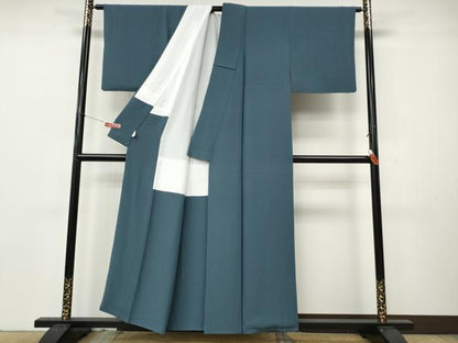 平和屋着物●上質な色無地　御召御納戸色　正絹　逸品　CABL8409ut