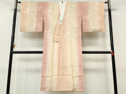 平和屋着物●長襦袢　袷　露芝舞蝶地紋　暈し染め　正絹　逸品　未使用　CABL8411ut