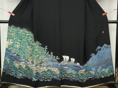 平和屋着物●本場加賀友禅作家　杉浦伸　黒留袖　飛鳥船草花文　暈し染め　正絹　逸品　CABL8419ut