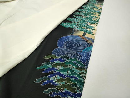 平和屋着物●本場加賀友禅作家　杉浦伸　黒留袖　飛鳥船草花文　暈し染め　正絹　逸品　CABL8419ut