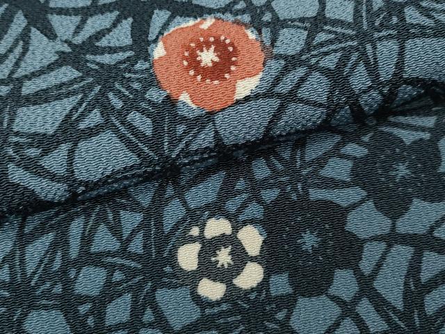 平和屋着物●上質な小紋　型染め　草花文　鬼しぼ縮緬　正絹　逸品　CABL8421ut