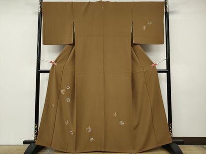 平和屋着物●訪問着　総刺繍　雪輪流水草花文　金糸　正絹　逸品　CABL8423ut