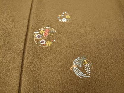 平和屋着物●訪問着　総刺繍　雪輪流水草花文　金糸　正絹　逸品　CABL8423ut