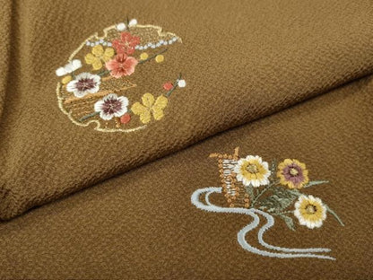 平和屋着物●訪問着　総刺繍　雪輪流水草花文　金糸　正絹　逸品　CABL8423ut