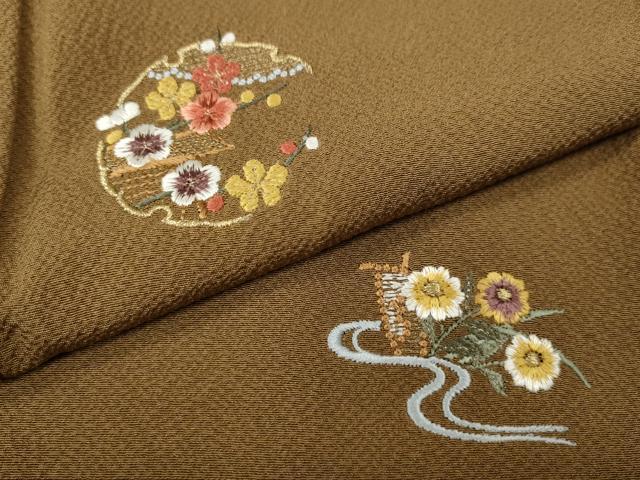 平和屋着物●訪問着　総刺繍　雪輪流水草花文　金糸　正絹　逸品　CABL8423ut
