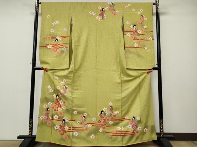 平和屋着物●小振袖　二尺袖　人物舞花文　暈し染め　金彩　正絹　逸品　CABL8430ut