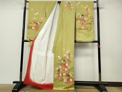 平和屋着物●小振袖　二尺袖　人物舞花文　暈し染め　金彩　正絹　逸品　CABL8430ut