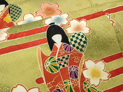 平和屋着物●小振袖　二尺袖　人物舞花文　暈し染め　金彩　正絹　逸品　CABL8430ut