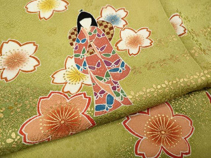 平和屋着物●小振袖　二尺袖　人物舞花文　暈し染め　金彩　正絹　逸品　CABL8430ut
