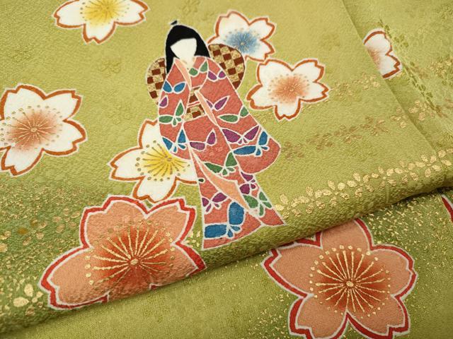平和屋着物●小振袖　二尺袖　人物舞花文　暈し染め　金彩　正絹　逸品　CABL8430ut