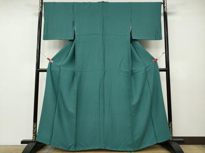 平和屋着物●上質な色無地　霞地紋　青碧色　正絹　逸品　CABL8431ut